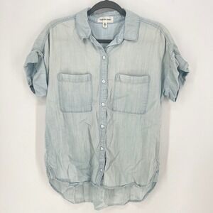 Cloth & Stone Chambray Shirt Size S Light Wash Lyocell Short Sleeve Button Up